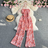 Zingj New 2023 Summer Korean Version Of The Retro Wind Dye Neck Jumsuit Female Show Thin Chest Straight Tube Wide Leg