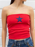 Star Print Strapless Tube Cropped Tops Summer Party Clubwear Sexy Women Off Shoulder Slim Causal Tank Mini Vest