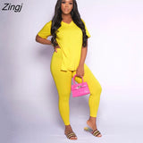 Two Piece Sets Women Summer Casual Loose Pullover Top And Pants Set Plus Clothing Matching Set