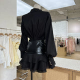 Popular Street Pats Light Luxury Niche Fake Two Splicing Folded Waist Sealing Lotus Leaf Side Shirt