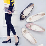 New Women's Shoes Women's Fashion Single Shoes PU Leather Single Shoes High Heel Tip Shallow Heel Thick Heel Thick And Four