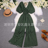 Zingj Summer Women's Wear 2023 New Temperament Wave Point V Neck Show High Waist Casual Wide Leg Jumpsuit