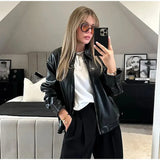 Explosion Women's Fashion Trend With Imitation Leather Bomber Jacket