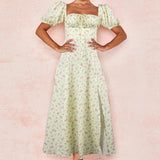 Women's Long-Term 2025 Women's Dress New Dress Summer Short-Sleeved French Fresh Floral Dress Square