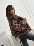 Autumn And Winter New Leopard Print Collar Fashion Temperament Hairy Short Coat Plus Thick Female