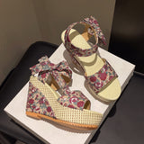 Hee Women's Sandals Fruit Pattern High Heel Sandals Women 2025 Spring And Summer New Word Fish Mouth Bow Women's