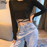 Women Solid Slim Tender Ladies Students Harajuku Sexy Fashion Casual Chic Ulzzang Streetwear Stylish All-match Crop