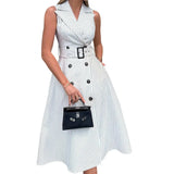 Spot 2025 Spring New Women's Fashion Temperament Striped Sleeveless Suit Collar