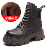 Head Layer Of Cow Skin Thick And Thick Bottomed Pine Cake Boots Handsome British Style Retro Martin Boots Women Height