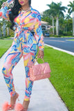 Piece Set Women Set Flower Print Long Sleeve Blouse Tops And Pant Suits Sheath Matching Fashion Outfit Spring
