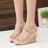Long-Term Women's Sandals Flat Slope With Lace Fish Mouth Women Magic Sticky Buckle Buckle Pine Cake Thick Bottom