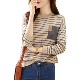Round Collar Stripe Cashmere Knit Sweater Female Qiu Dong New Style Korean Version Temperament Loose Joker Bottom Unlined Upper