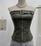 Shooting Spice Girls High-End Pu Leather Tector Locomotive Wind Wrapped Bra Vest Sleeveless Top Tide