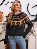 And Winter Sweater Women's Halloween Pumpkin Embroidery Retro Wave Point Long-Sleeved Knitted Shirt