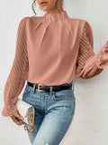 Women's Autumn And Winter New Half-High Collar Spliced Wave Chiffon Long-Sleeved Top