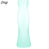 Women Low-Cut Bandage Straps Plain Knitted Bodycon Dress Solid Color Summer Long Party/Club/Bar Sling