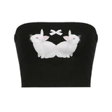 Girl Little White Rabbit Printed Bow Splicing Small Breast 2023 New Summer