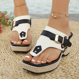 Slope And Thick-Bottom Metal Buckle Rivet One-Word Sandals 2025 Summer Beach Women's