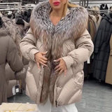 New High-End Fur Big Fox Wool Cotton Silver Fox Down Jacket Warm Hooded Coat