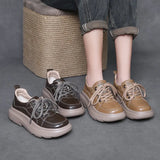 Layer Cowhed Thick Sole Casual Single Shoe Women 2025 Spring New Soft Bottom Round Head Tie Comfortable Women