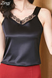 Women's Tops V-Neck Lace Vest Solid Sleeveless Satin Sexy Blouse Women 2023 Summer Fashion Women Clothing Basic Silk Womens