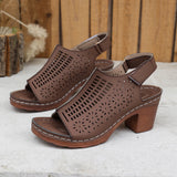 High-Heeled Sandals Summer New Hollow Fish-Mouthed Shoes Coarse Heel Breathable Sexy