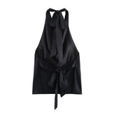 New Hanging Neck Silk Jerk Texture Solid Color Exposed Back Coat