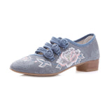 Zingj Grain Square Heel Embroidered Cloth Shoes Mary Jane Girl Flowers Lady Fashion Antique Women's