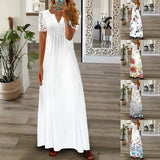 Women's Dress 2025 New Dress Fashion Temperament Print Lace Short-Sleeved Long