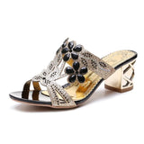Cool Slippers Women's Summer New Coarse-Heeled Toe Women's Shoes Hollow Water Drill Outside Wearing High Heel Cool