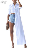 White Asymmetrical Long Sleeve Blouse Shirt Women Afircan Office Ladies Casual 2023 High Quality Summer Autumn