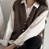 Sweater Vest Women Stretchy Simple Basic Daily V-neck Solid Open-stitch Female Korean