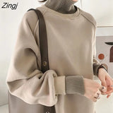Womens 4XL Patchwork Thick Aesthetic Harajuku Loose Turtleneck Women Street Style Trendy Korean Fashion Simple