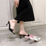 Summer New Pointed Toe Water Drill High Heel Sandals Thin Heel Color High Heel Half-Dragging