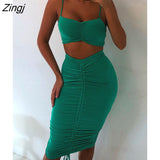 Two Piece Sexy Pleated Party Dress Women Spaghetti Strap Backless Slinny Pencil Christmas Dress Casual Dress