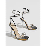 Drill Bow Girl Summer Fashion Transparent Fine Heel High Heel Club Bar Model Roman Women