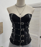 Style Splicing Pu Leather Buckle Zipper Open Shirt Braid Repair Vest Sleeveless Top Lady