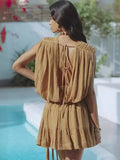 Women's Summer Vacation Solid Color Fashion Sexy New Dress Rope Belt