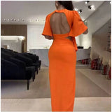 2025 New Women's Temperament Solid Color Tie With Lumbar Collar Open Dress Women