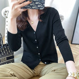 Zingj New Spring And Fall Thin Knit Women's Cardigan Long Sleeve V Neck Short Sweater Small Shawl Coat Jacket-Outfit