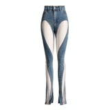 Zingj Niche Design Sense Mesh Gauze Pants 2024 New Fashion Sexy Spiral Mesh Yarn Splicing Split