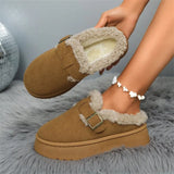 Fashion Autumn And Winter Thick-Soled Plush Buckle Warm Cotton Slippers Casual Large-Size New Women's