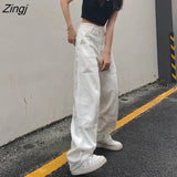 Leg Jeans Women White Newest Casual New Spring Autumn Chic Korean Style Streetwear Loose Students High Waist Female
