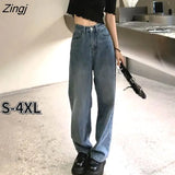 Jeans Women High Street All-match Retro Autumn Teens Denim Trouser Loose Student Chic Boyfriend Bottom Wide-leg Hot