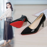 2025 New Red-Soled High-End Temperament Single-Shoe Black Large-Size Pointed High Heels Fine Heel