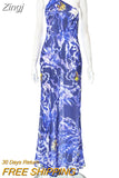 Resort Wear Print Chiffon Dresses for Women 2023 Summer Sexy One Shoulder Backless High Split Long Maxi