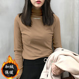 Zingj Spring 2024 Half Turtleneck Jacket Bottom Shirt Women's Letters Embroidered Slim Students Solid Color And Velvet Long Sleeve T-Shirt