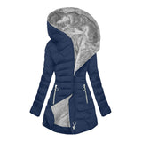 Winter Warm Wool Collar Cotton Clothes Women Zipper Long Sleeves Cotton Coat Hooded