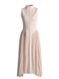 French Elegant Style Sleeveless Collar Dress 2025 New Splicing Folding Design Slimming Long