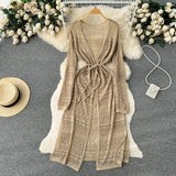Zingj Spring And Summer Leisure Cardigan Dress Female Feeling Hollow Out Travel Vacation Wind Open Fork Long Shawl